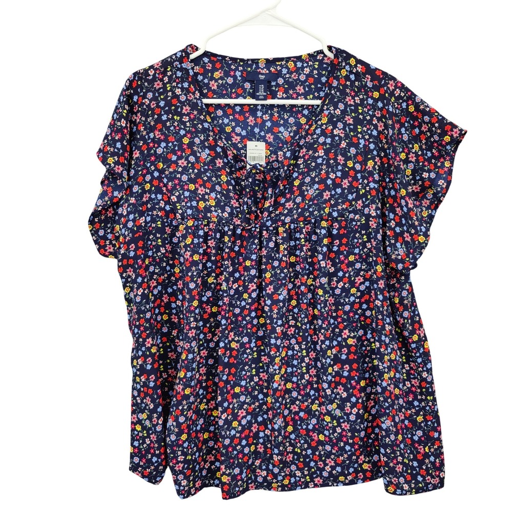 Gap Womens Cottagecore Boho Floral Top XL Navy Ditsy Flutter Sleeve VNeck NEW